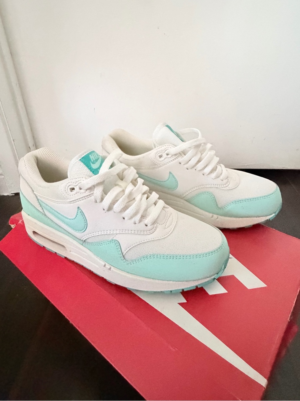 Nike Air Max 1 Sneakers in White & teal